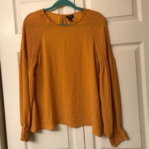 Ana mustard long sleeve crinkle blouse
